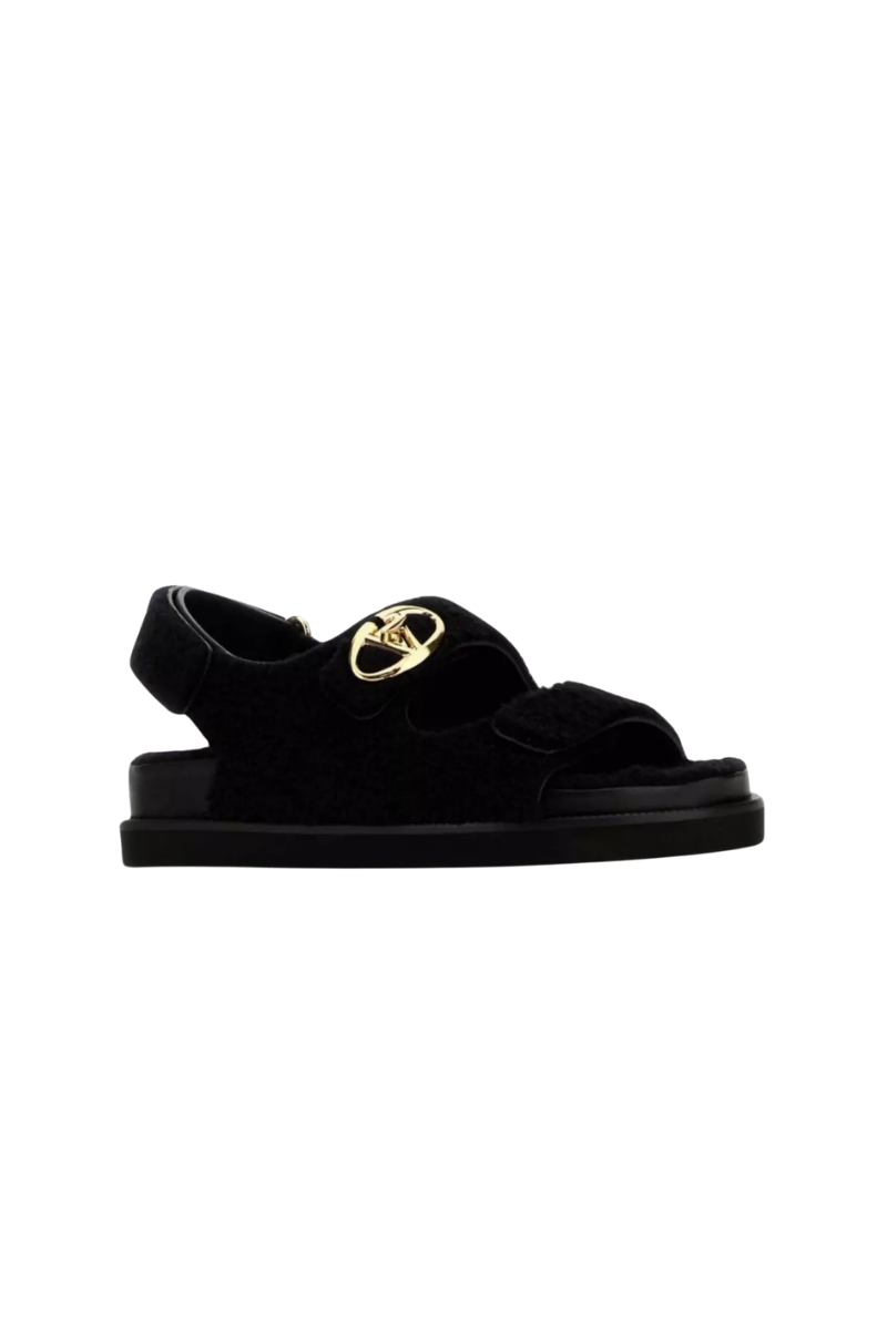 Valentino Garavani Faux Fur Sandals In Black