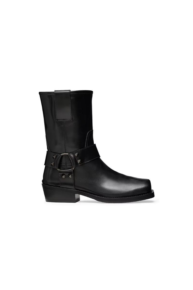 Valentino Garavani Rockstud 40MM Calfskin Biker Ankle Boots In Black