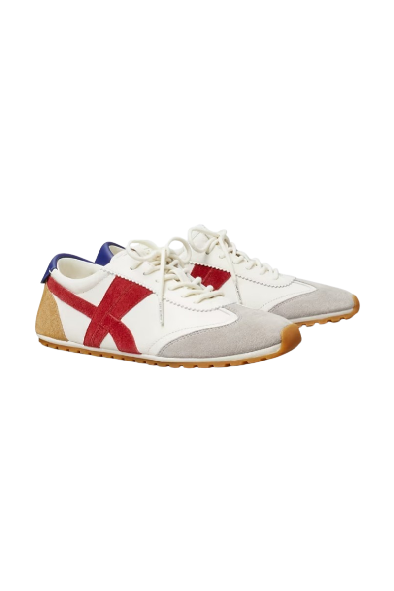 Tory Burch Hank Field Sneaker Leather Blanc / Tory Red / Grey 183644-119