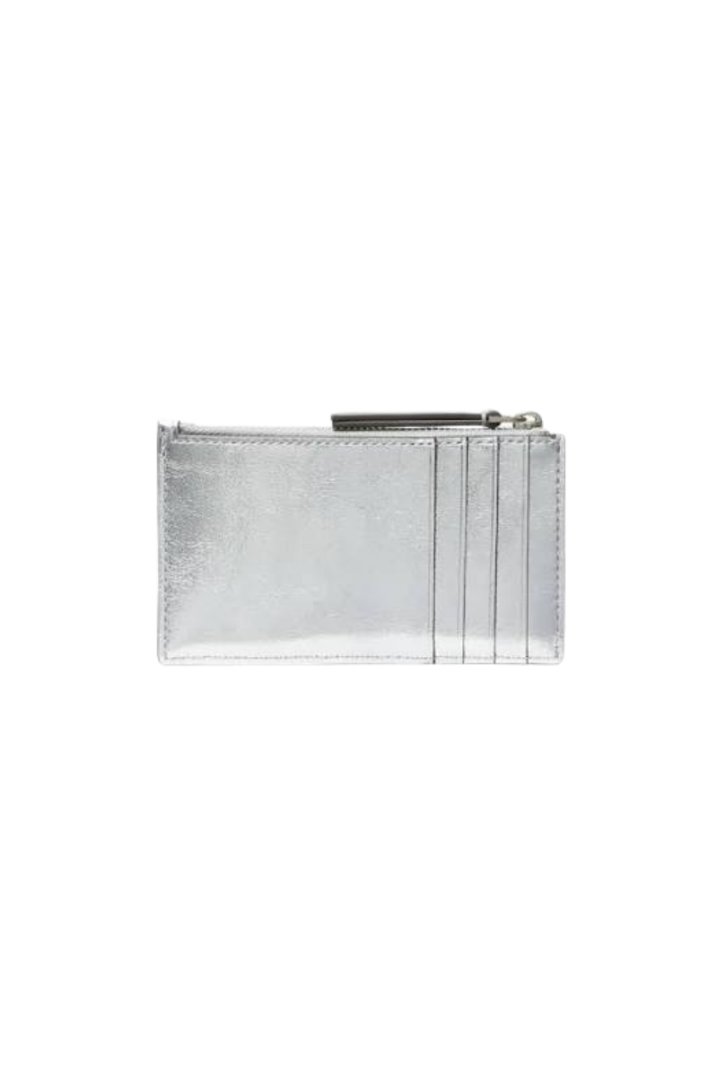 Tory Burch Kira Metallic Diamond Quilt Zip Card Case Silver 158632-040