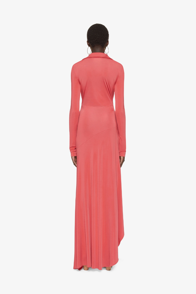 Givenchy Long Sleeve Draped Dress_Coral