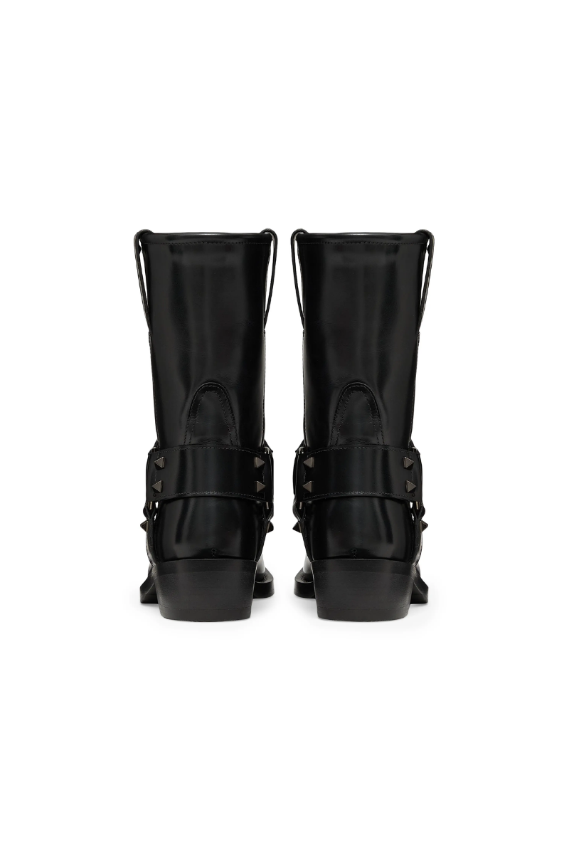 Valentino Garavani Rockstud 40MM Calfskin Biker Ankle Boots In Black