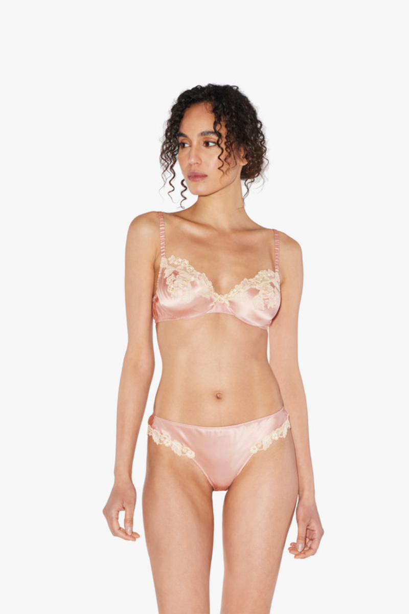 La Perla Silk Underwired Bra in Powder Pink with Ivory Frastaglio