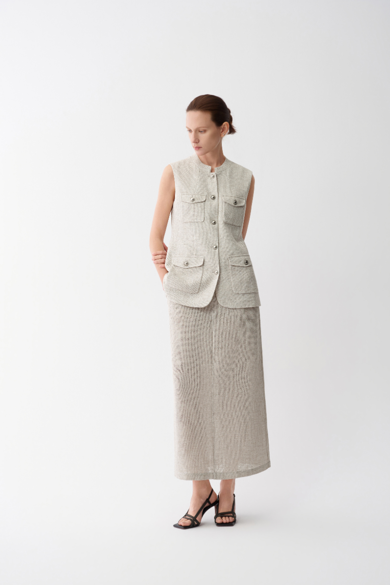 Max Simple Artisanal Lurex Skirt Flax MSES260014F