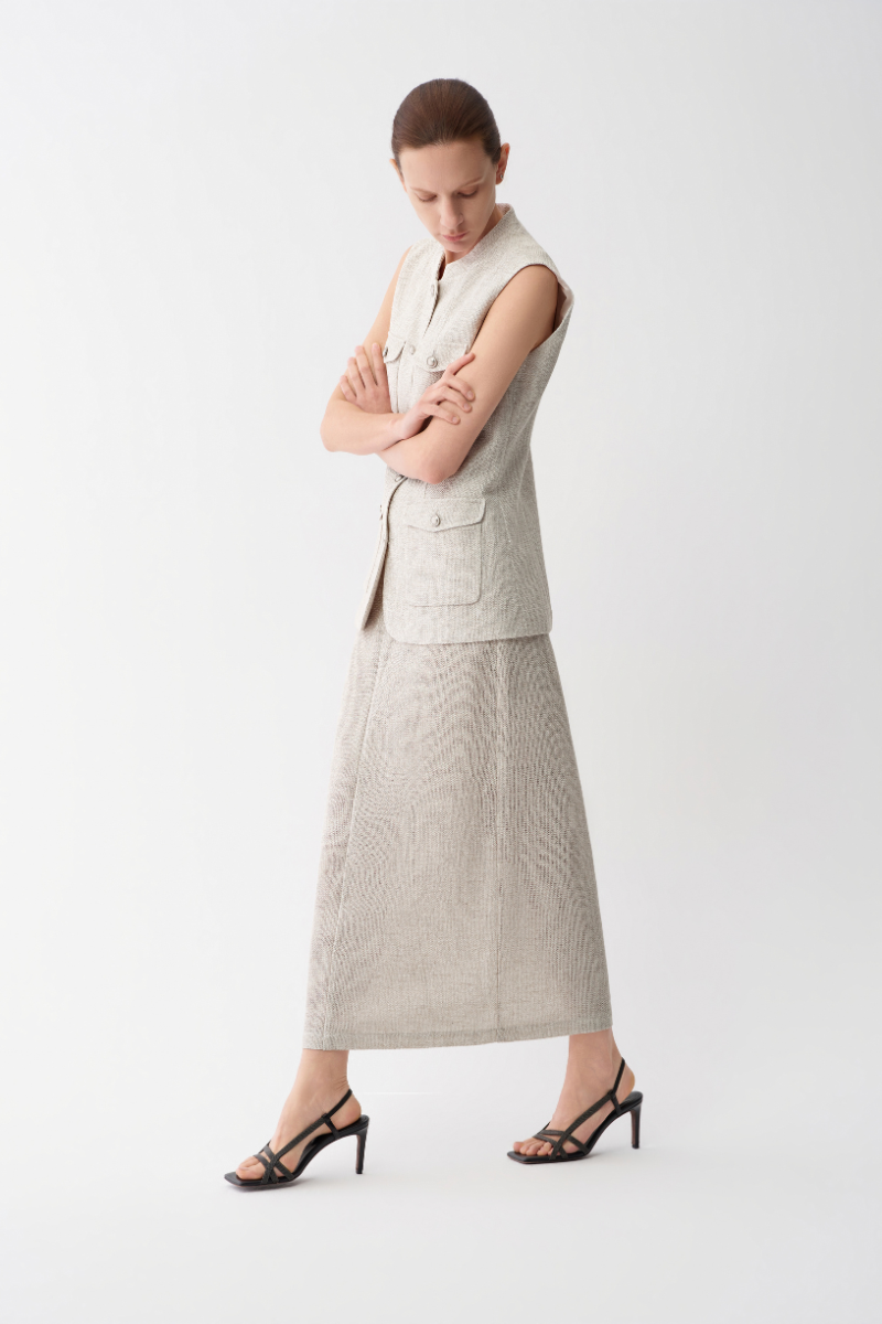 Max Simple Artisanal Lurex Skirt Flax MSES260014F