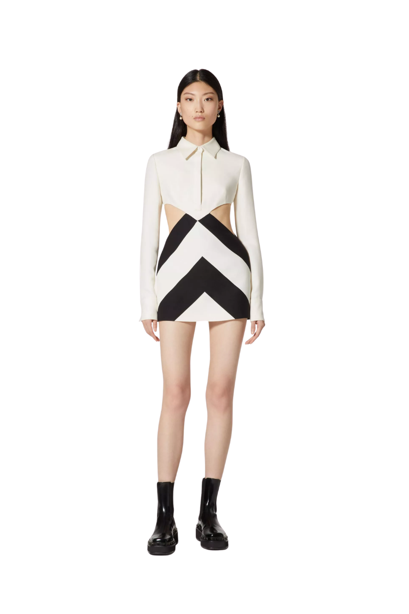 Valentino Garavani Strhype Crepe Couture Short Dress Avorio/Nero 3B0VA61287U_0AN