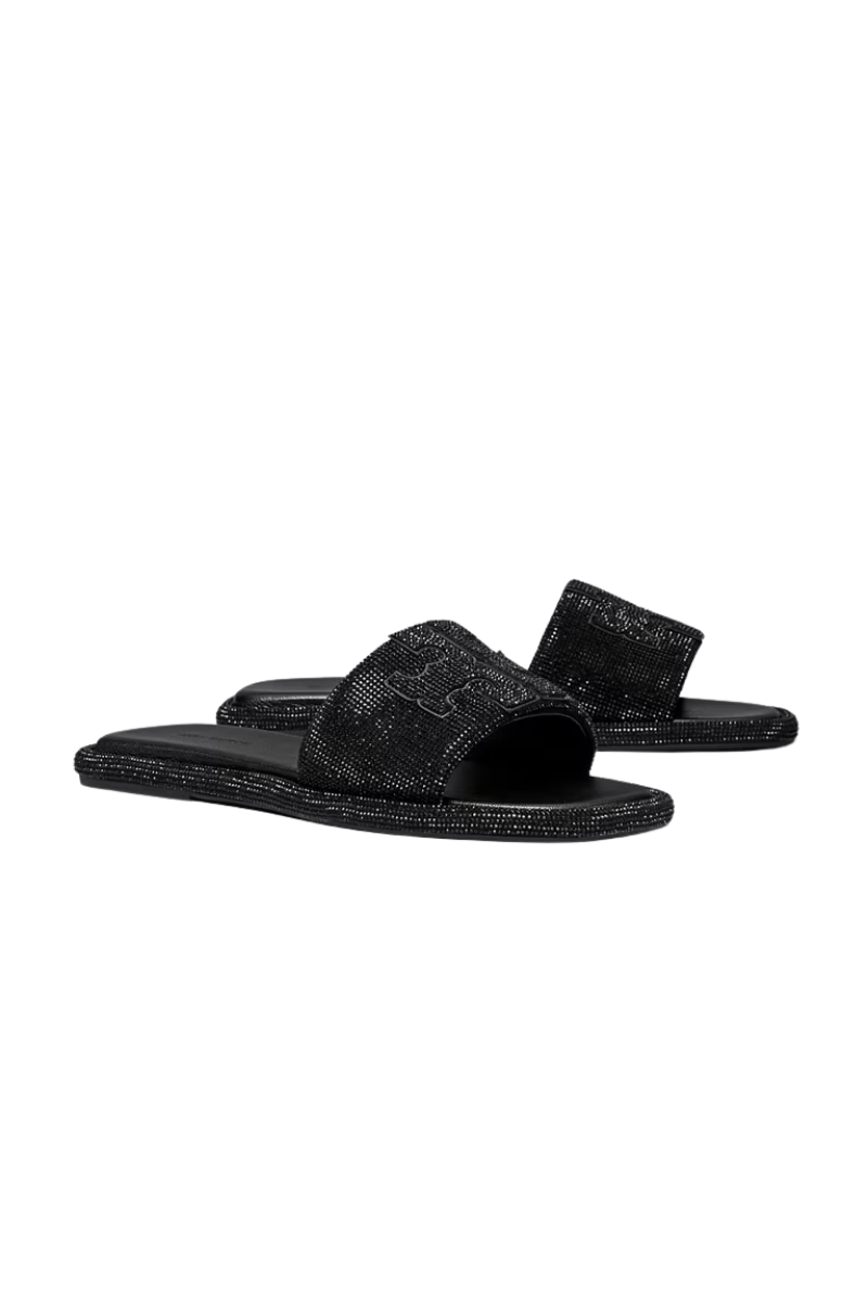 Tory Burch Double T Pave Sport Slide Suede And Pave Crystals Perfect Black / Jet 170531-003