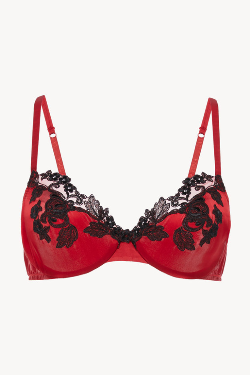 La Perla Silk Underwired Bra in Red with Black Frastaglio