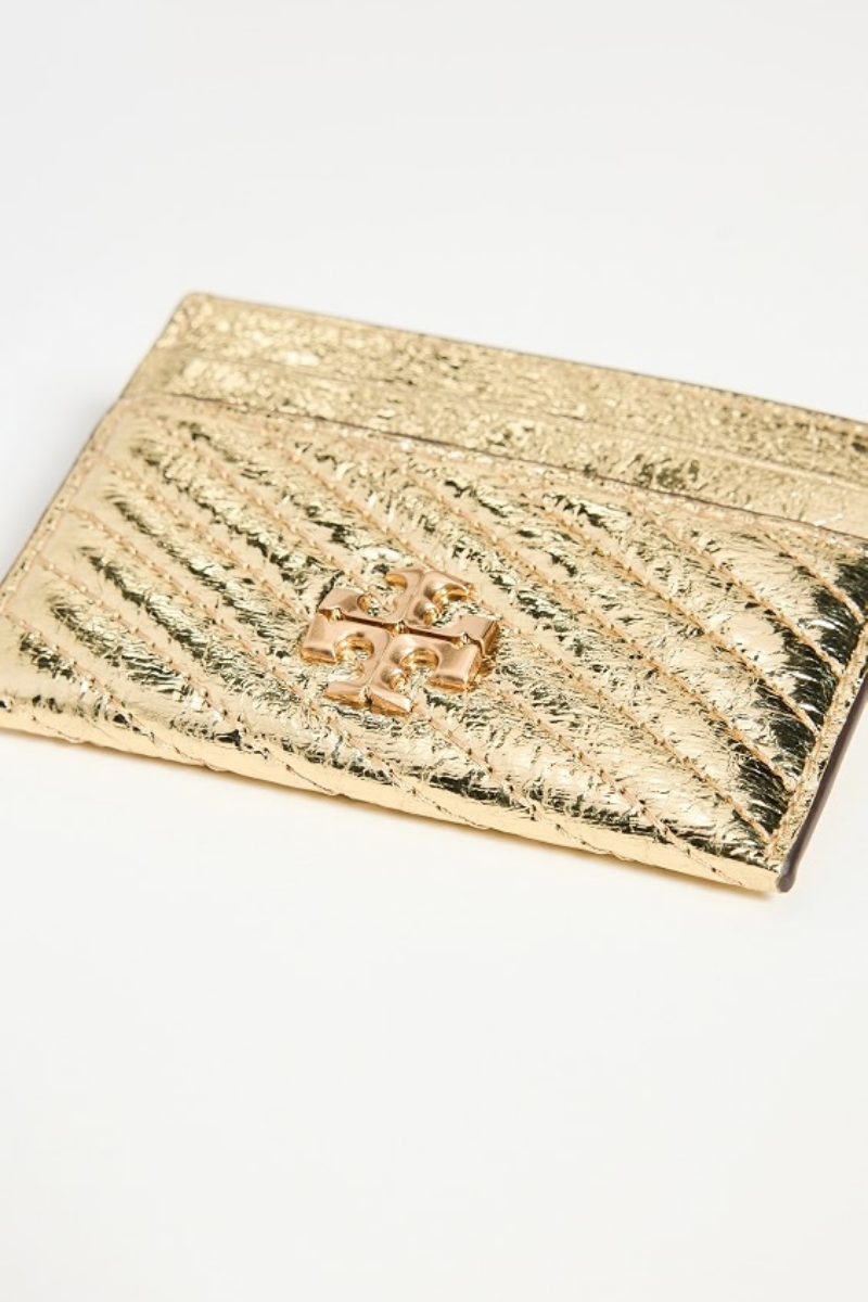 Tory Burch Kira Metallic Moto Quilt Card Case Gold 162165-700