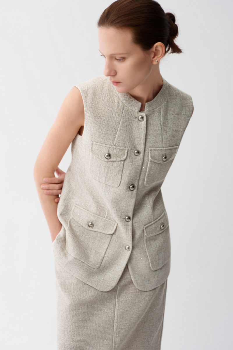 Max Simple Artisanal Lurex Vest Flax MSES260039F