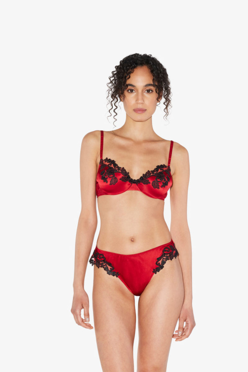 La Perla Silk Underwired Bra in Red with Black Frastaglio
