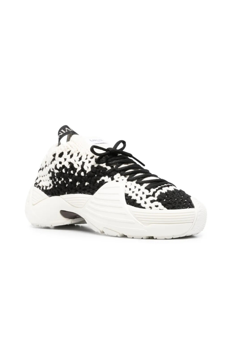 Lanvin Men’s Flash-X crochet-knit Sneaker Black and White
