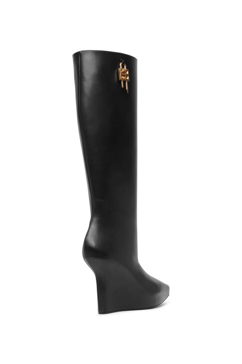 Givenchy
G lock black leather wedge high boots 80MM