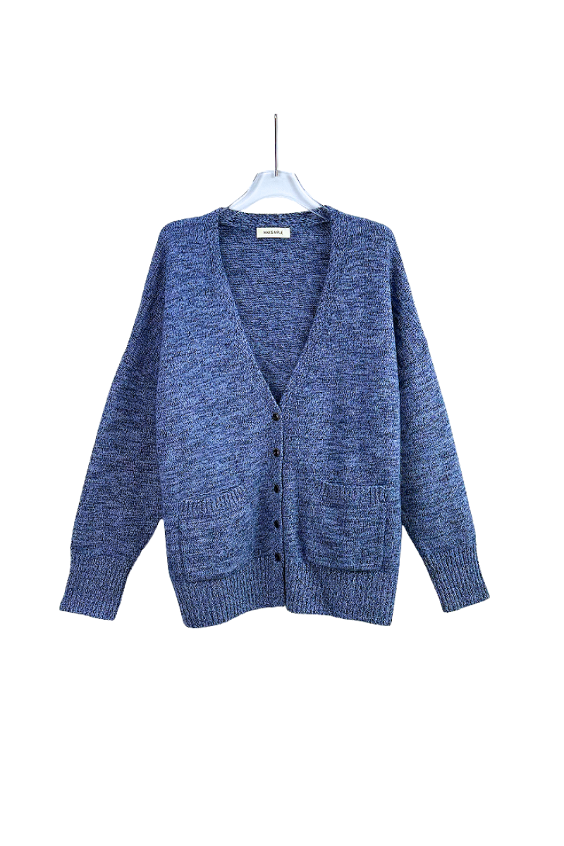 Max Simple Melange Wool Cardigan - Melange Blue