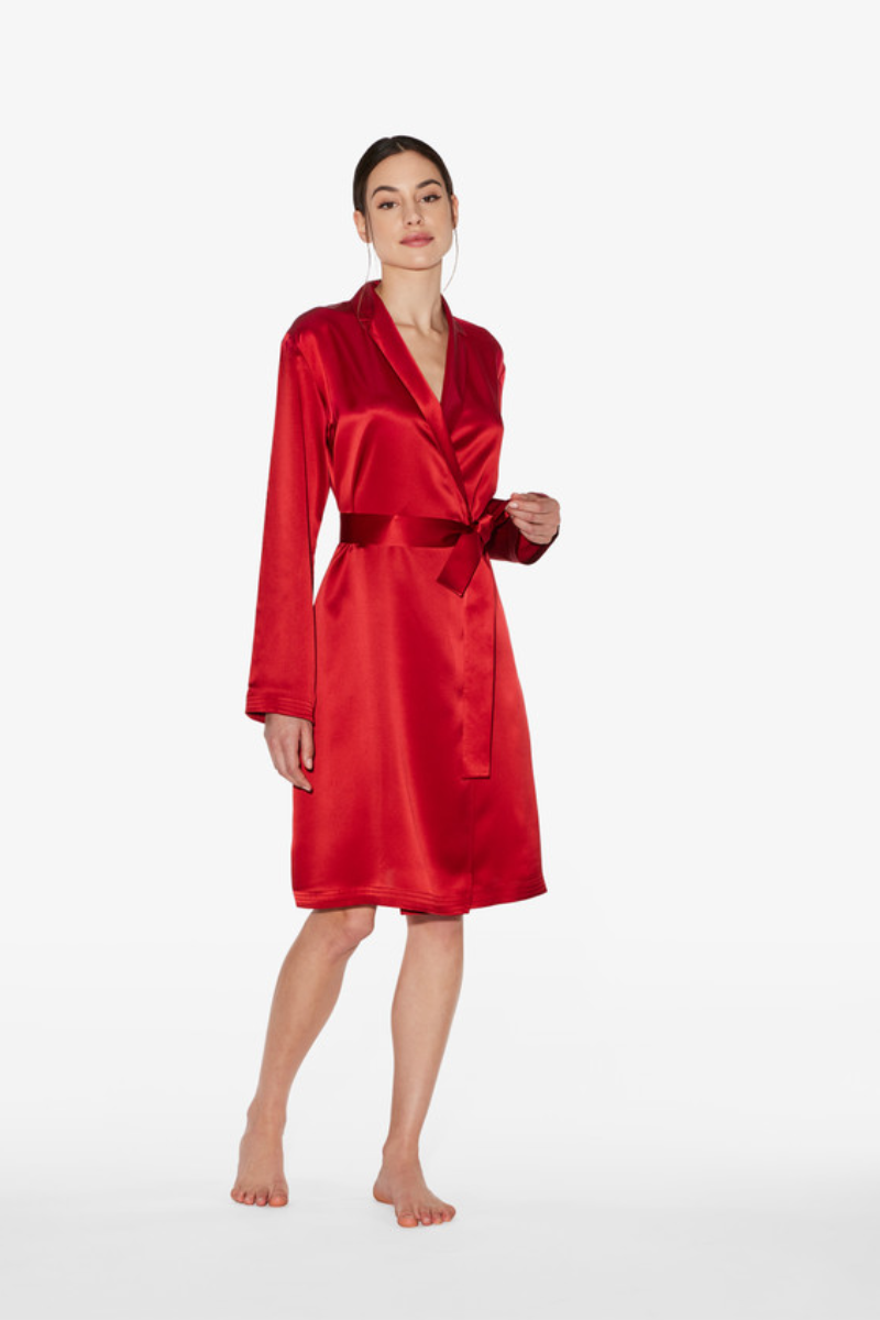 La Perla Silk Short Robe in Garnet