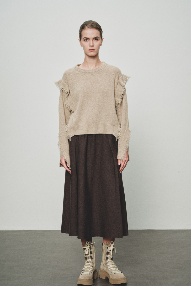 Max Simple Fringe Cashmere Sweater Beige  MSYY265113B