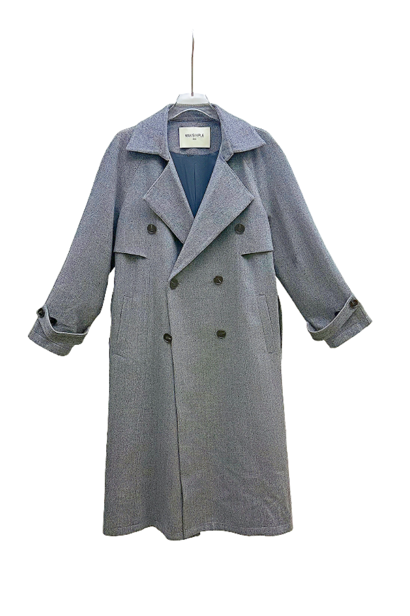 Max Simple Herringbone Trench Coat Grey