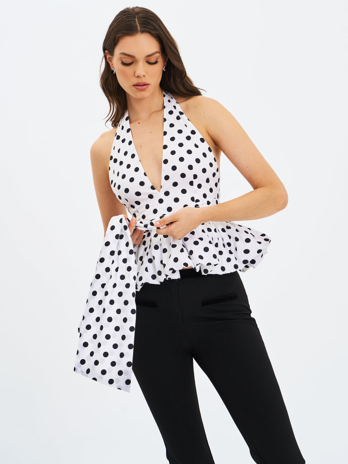 Ilene Polka Dot Cotton Poplin Bubble Hem Halter Top