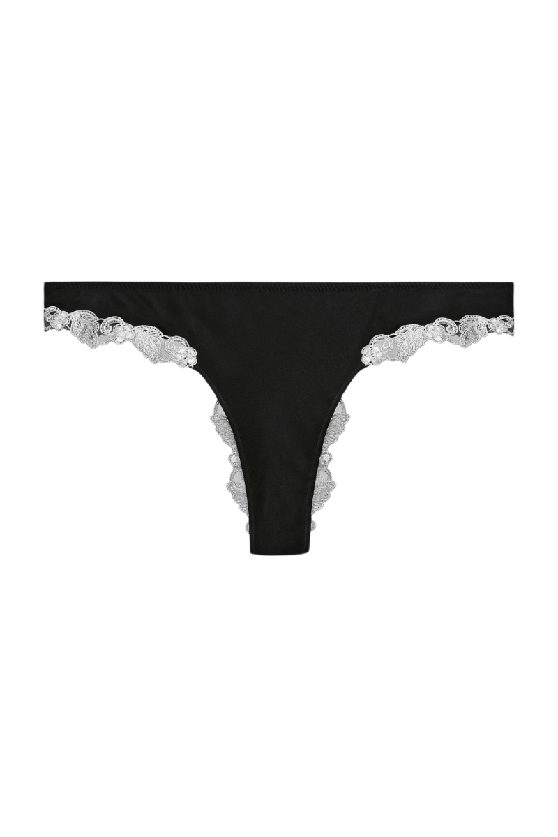 La perla Black silk Brazilian Briefs with ivory frastaglio PLM0051220