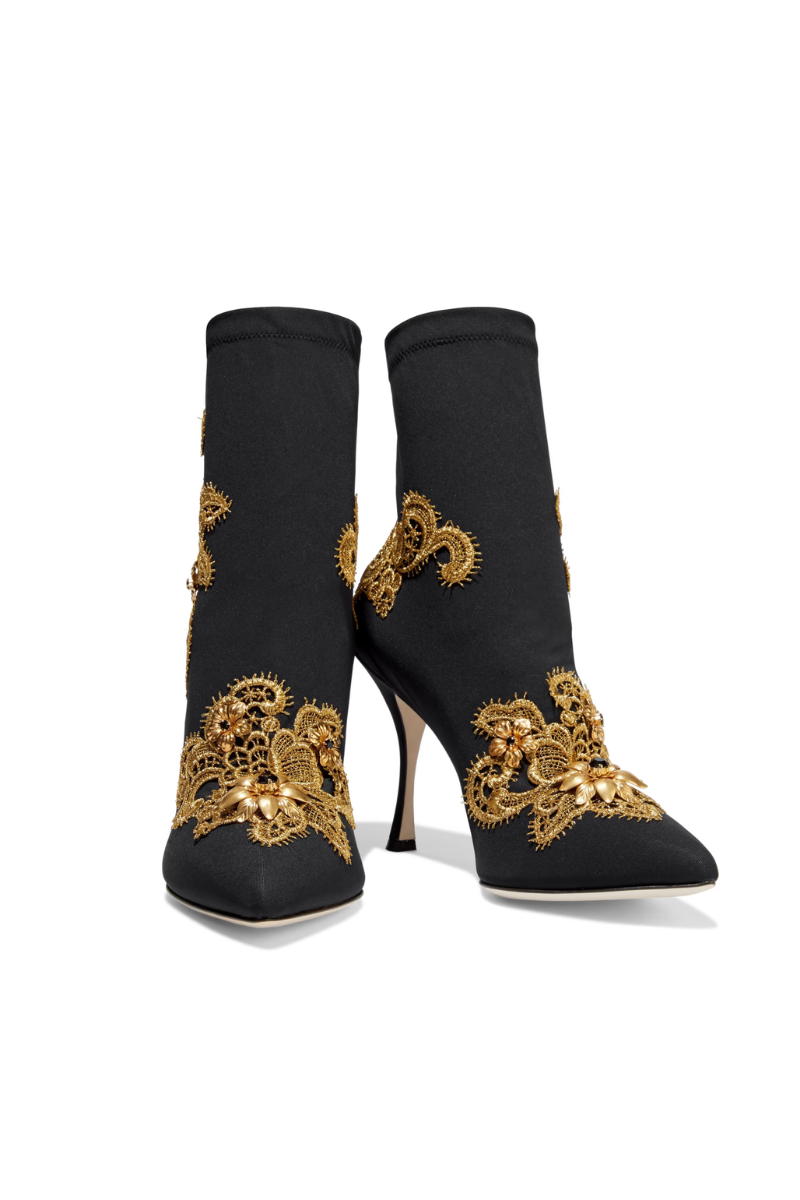 Dolce & Gabbana Baroque Lace Crystal Heels Pumps Boots Black