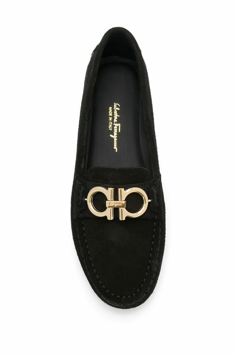 Salvatore Ferragamo Black Suede Gancini  BERRA Loafers 1CM