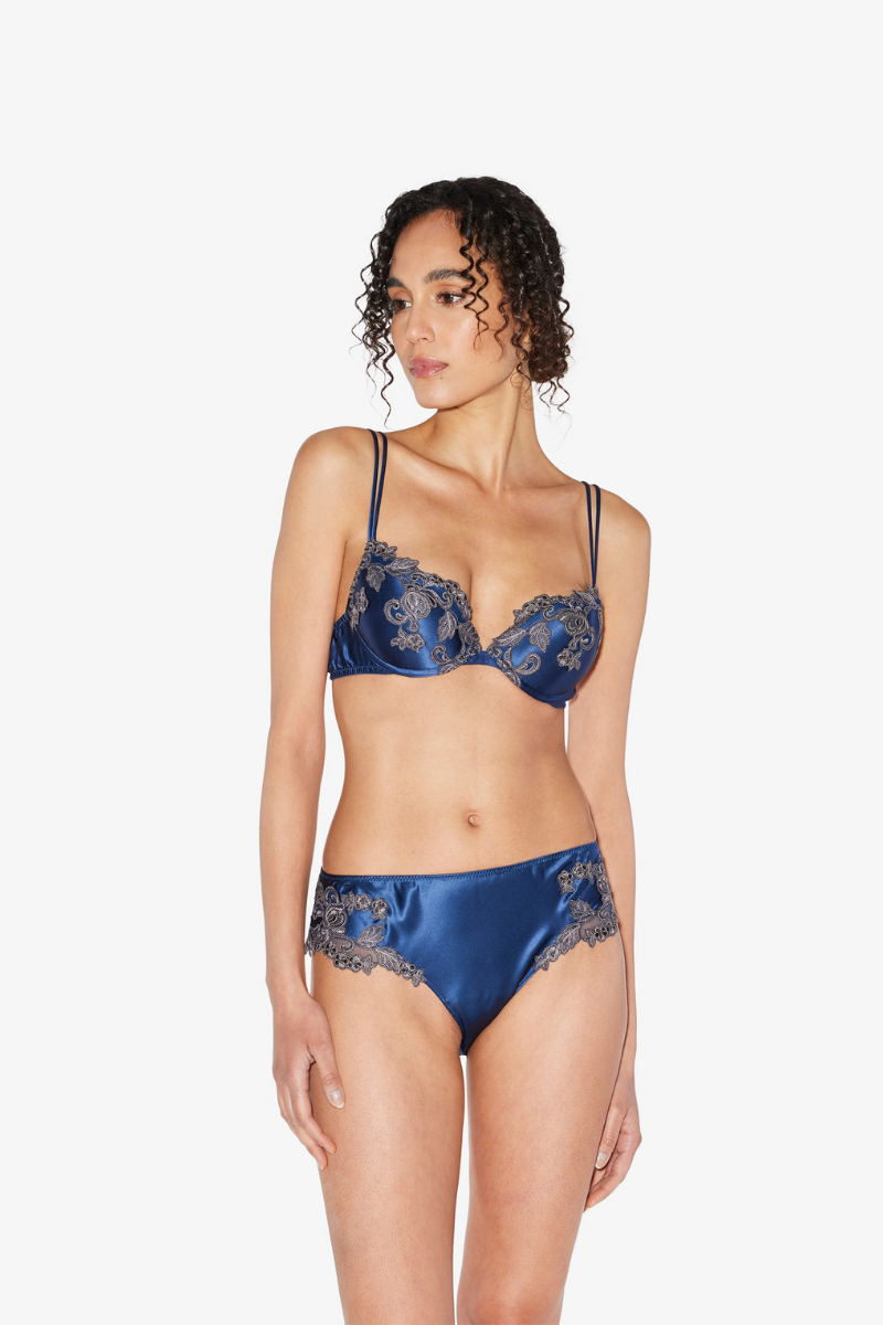 La Perla Blue Silk Medium Briefs with Frastaglio