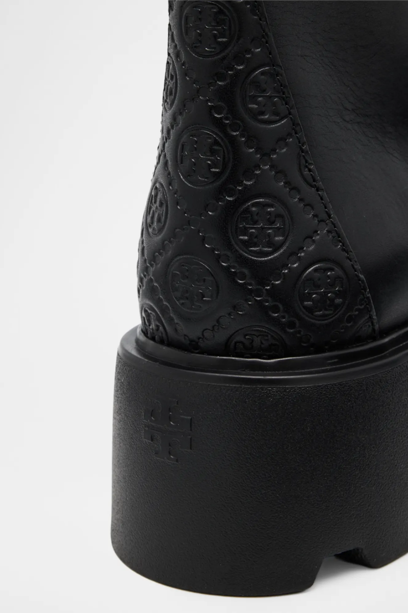 Tory Burch T Monogram Leather Lace-Up Ankle Boots 65mm in Black