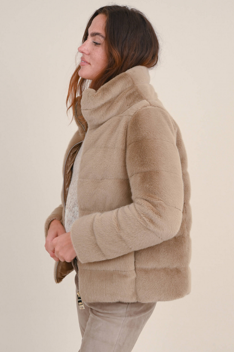 Herno Beige Quilted Faux-Fur Down Jacket