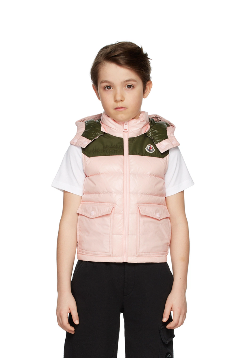Moncler Kids GENICHI GILET Pink & Green Down Vest