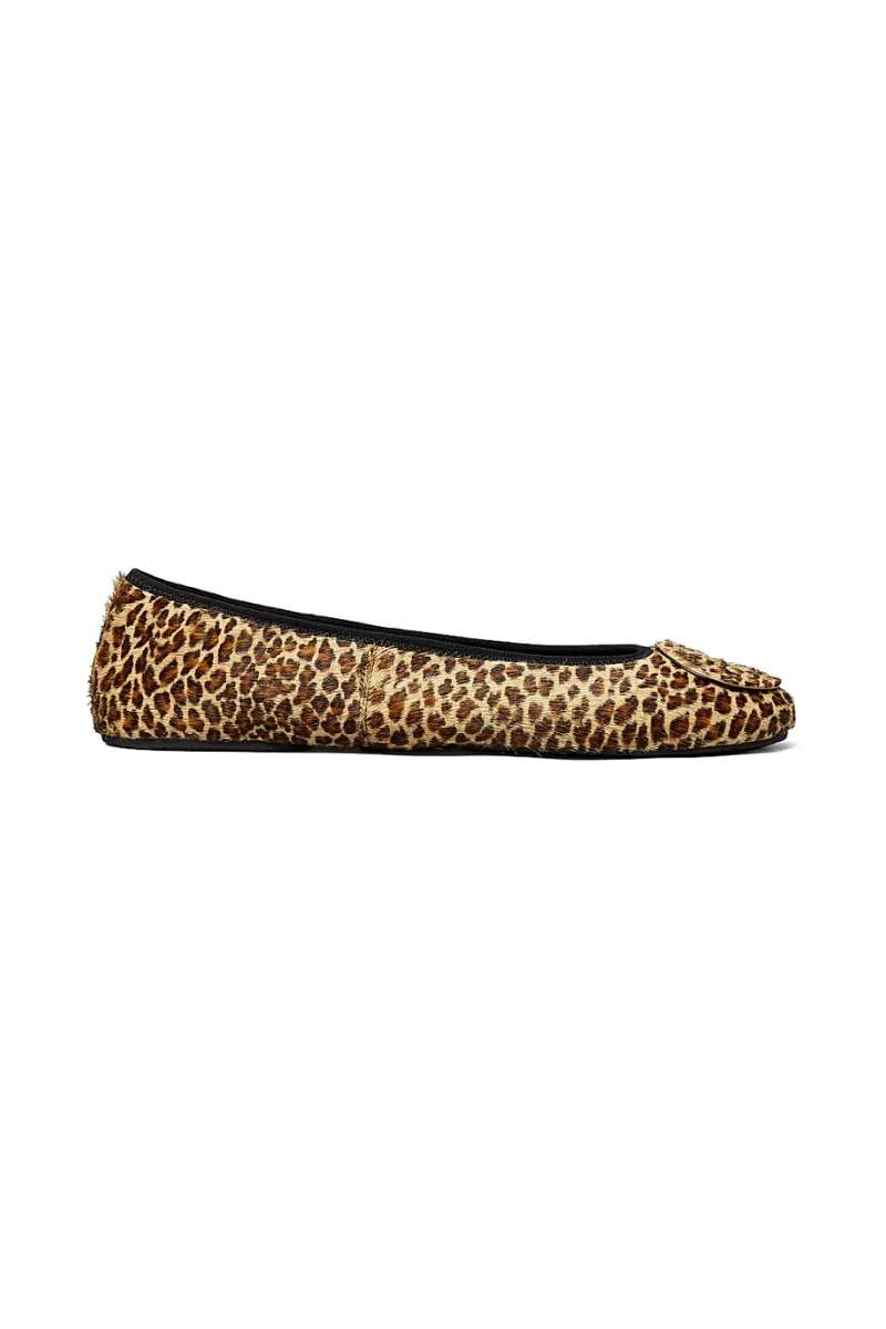 Tory Burch Reva Travel Ballet Flats in Leopard Calf Hair