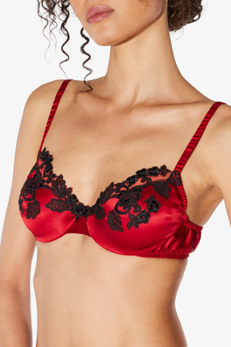 La Perla Silk Underwired Bra in Red with Black Frastaglio