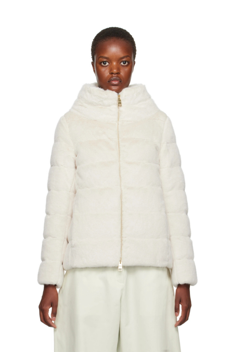 Herno Off-White Quilted Faux-Fur Down Jacket