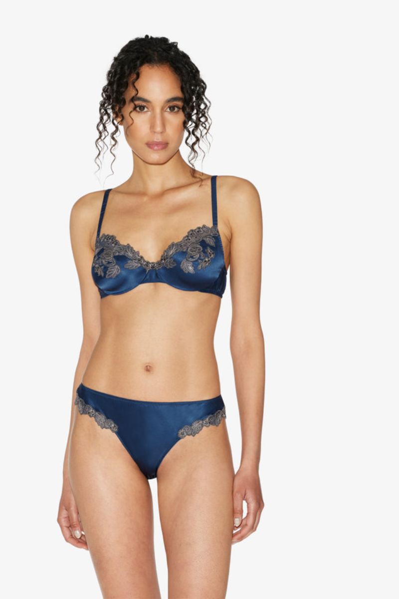 La Perla Silk Underwired Bra in Blue with Frastaglio