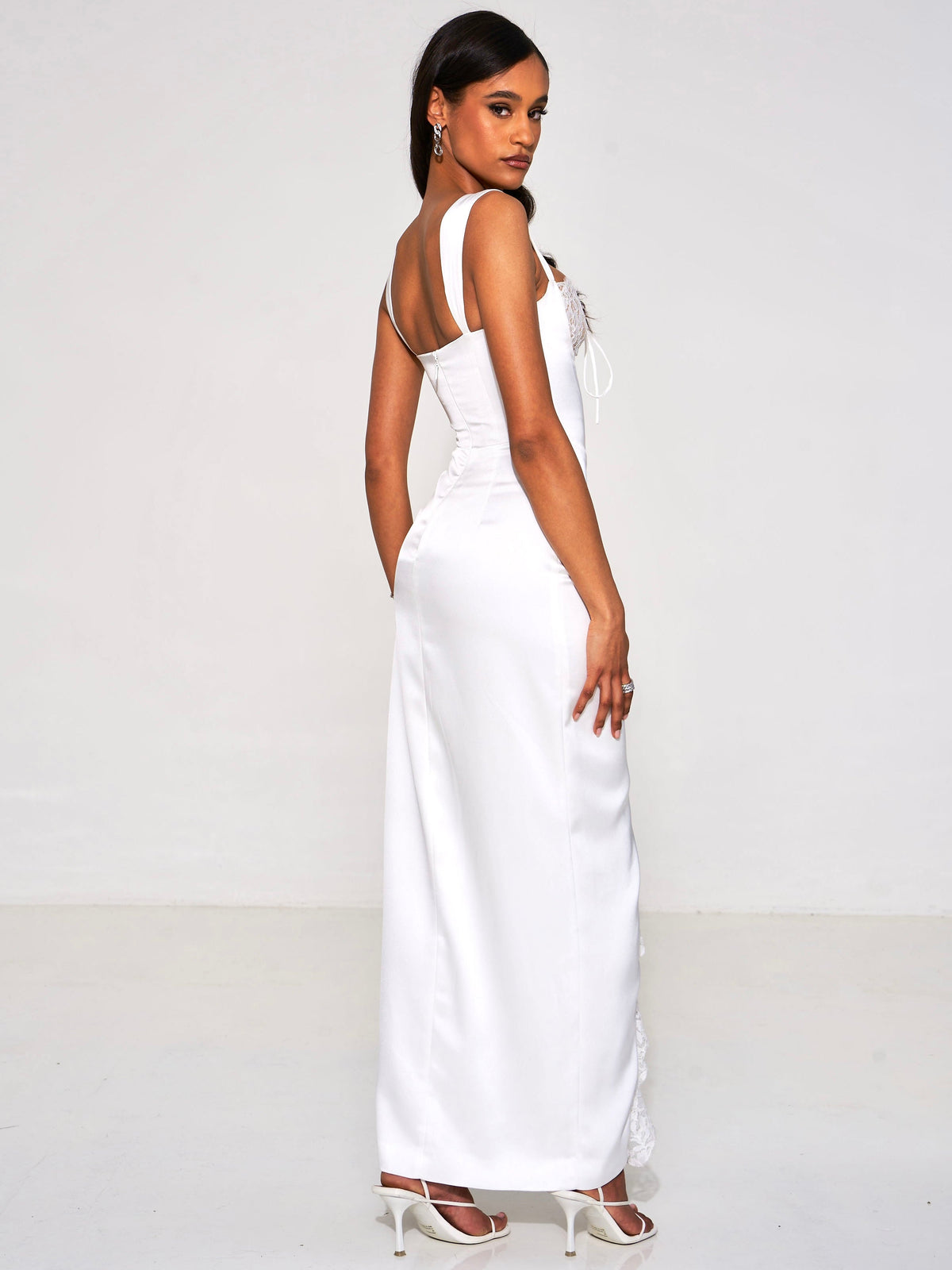 Freddie White Lace Satin Maxi Corset Dress