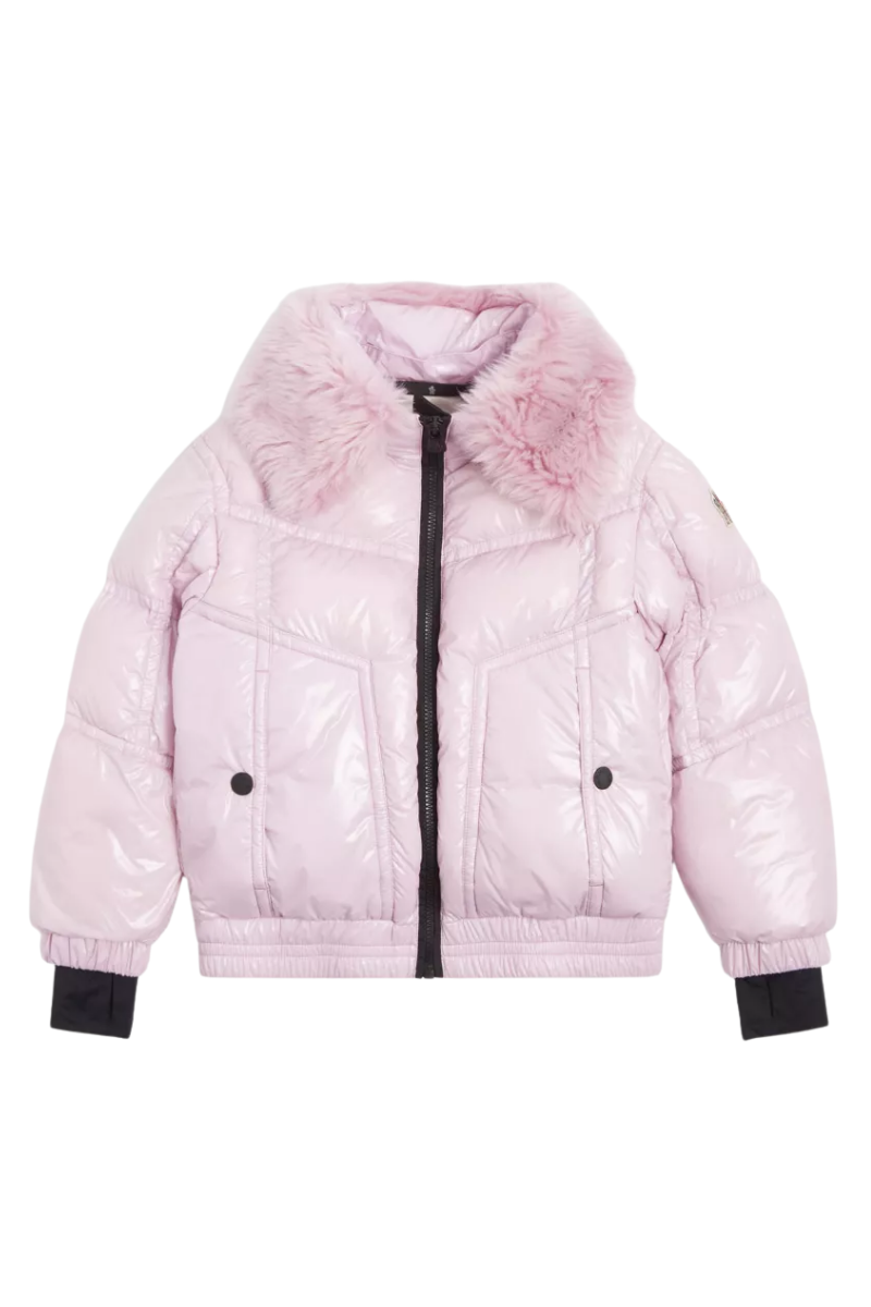 Moncler Kids CHAMBAIRY GIUBBOTTO Faux Fur-Trimmed Pink Shell Jacket