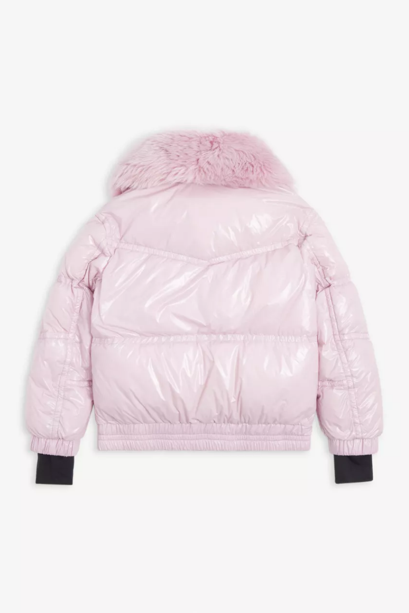 Moncler Kids CHAMBAIRY GIUBBOTTO Faux Fur-Trimmed Pink Shell Jacket
