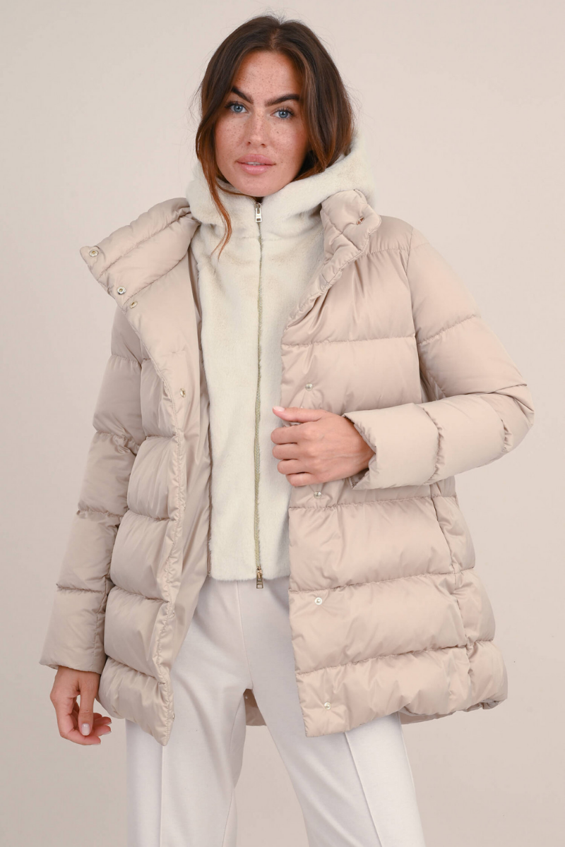 Herno Beige Quilted Faux-Fur Down Jacket with Shearling Lining