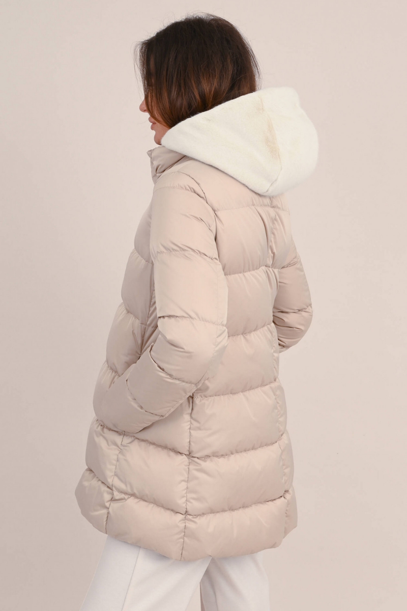 Herno Beige Quilted Faux-Fur Down Jacket with Shearling Lining