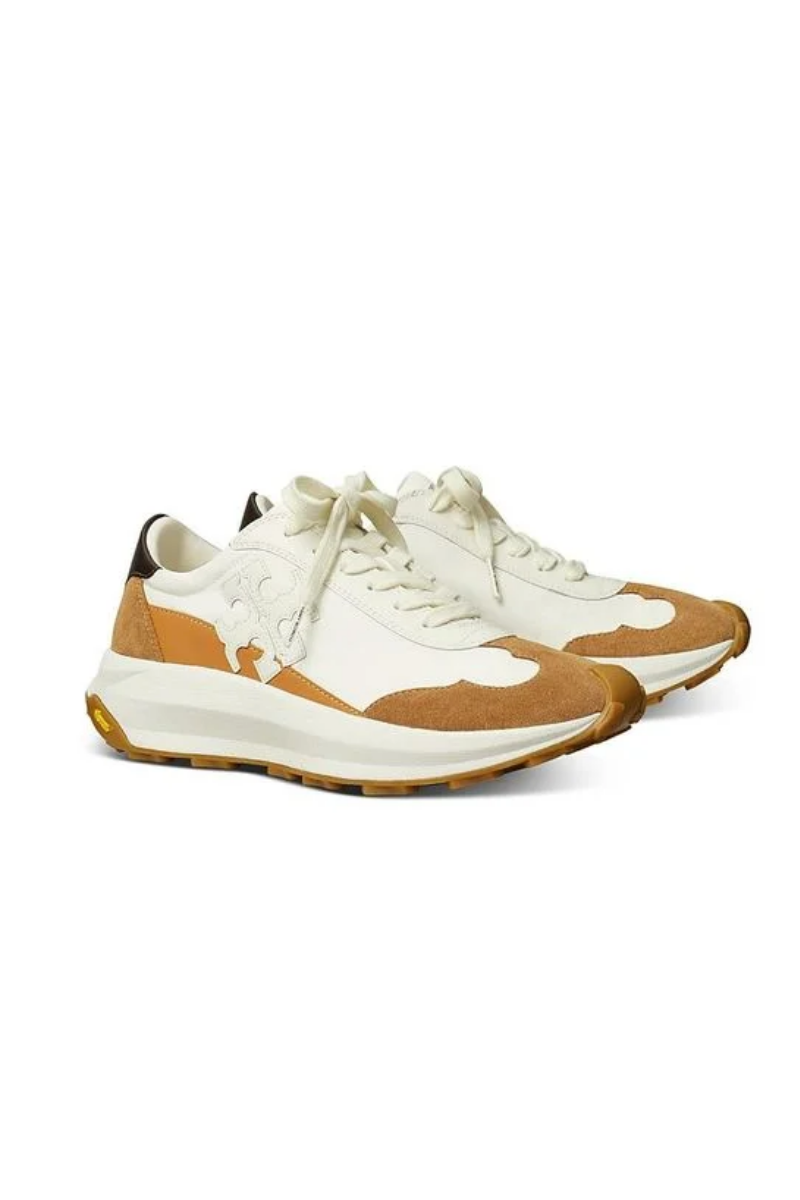 Tory Burch Tory Running Sneakers in White and Tan Suede