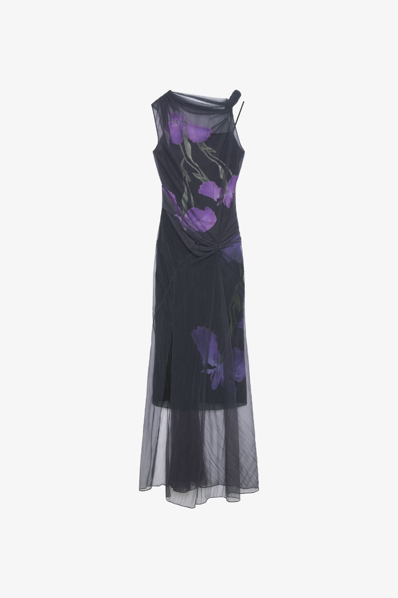 Givenchy Transparent Draped Dress-Black/Purple