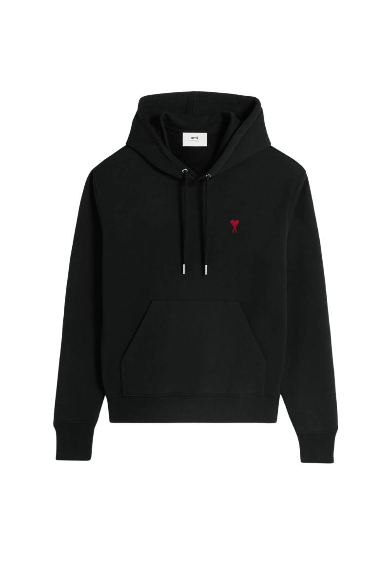 AMI de Coeur Black Cotton Hoodie (Red Logo)