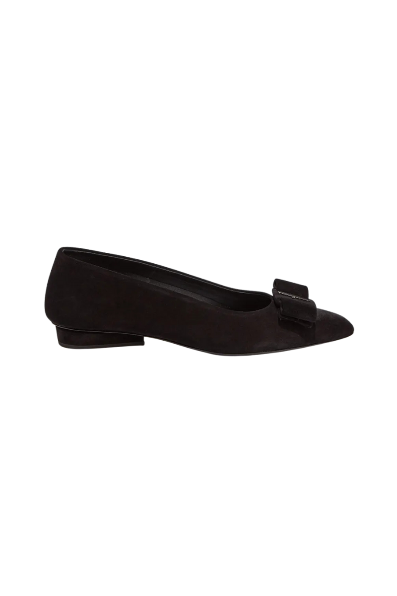 Salvatore Ferragamo Black Suede Viva Bow Ballet Flats 2CM