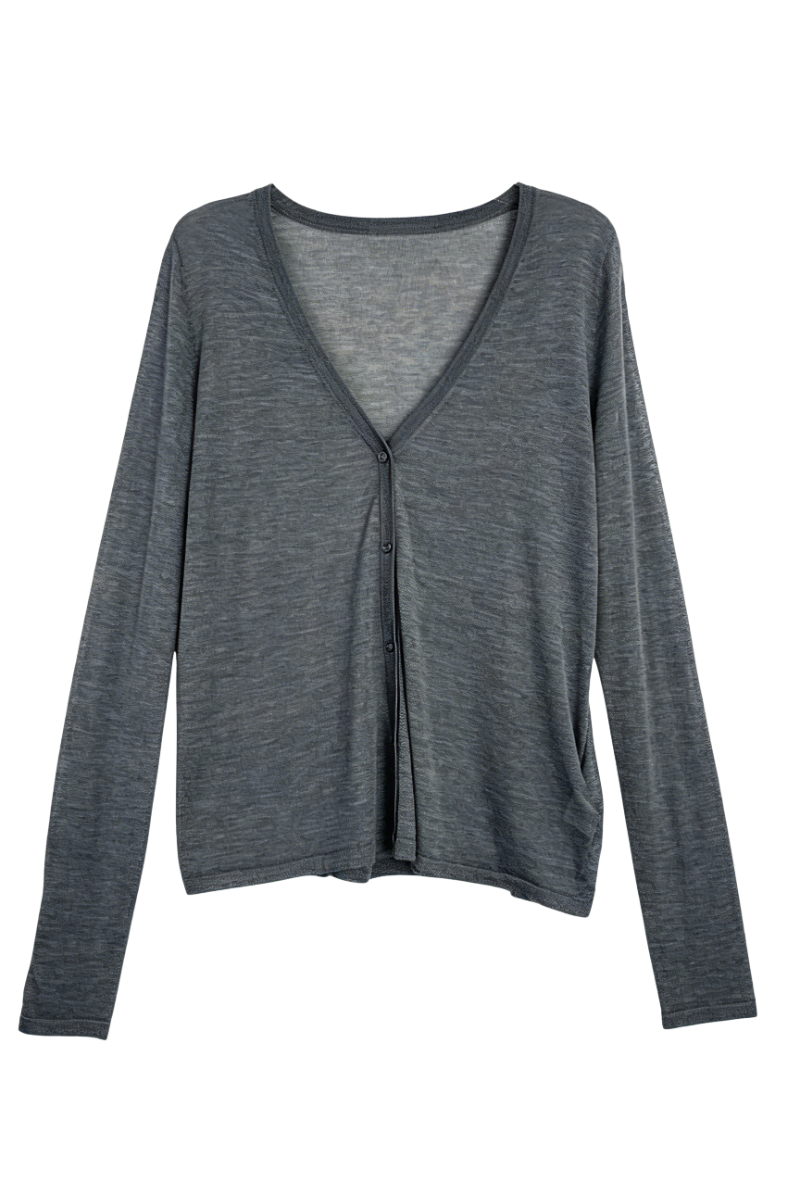 Max Simple Ultra-Soft Silk Cardigan Charcoal MSJY265085C