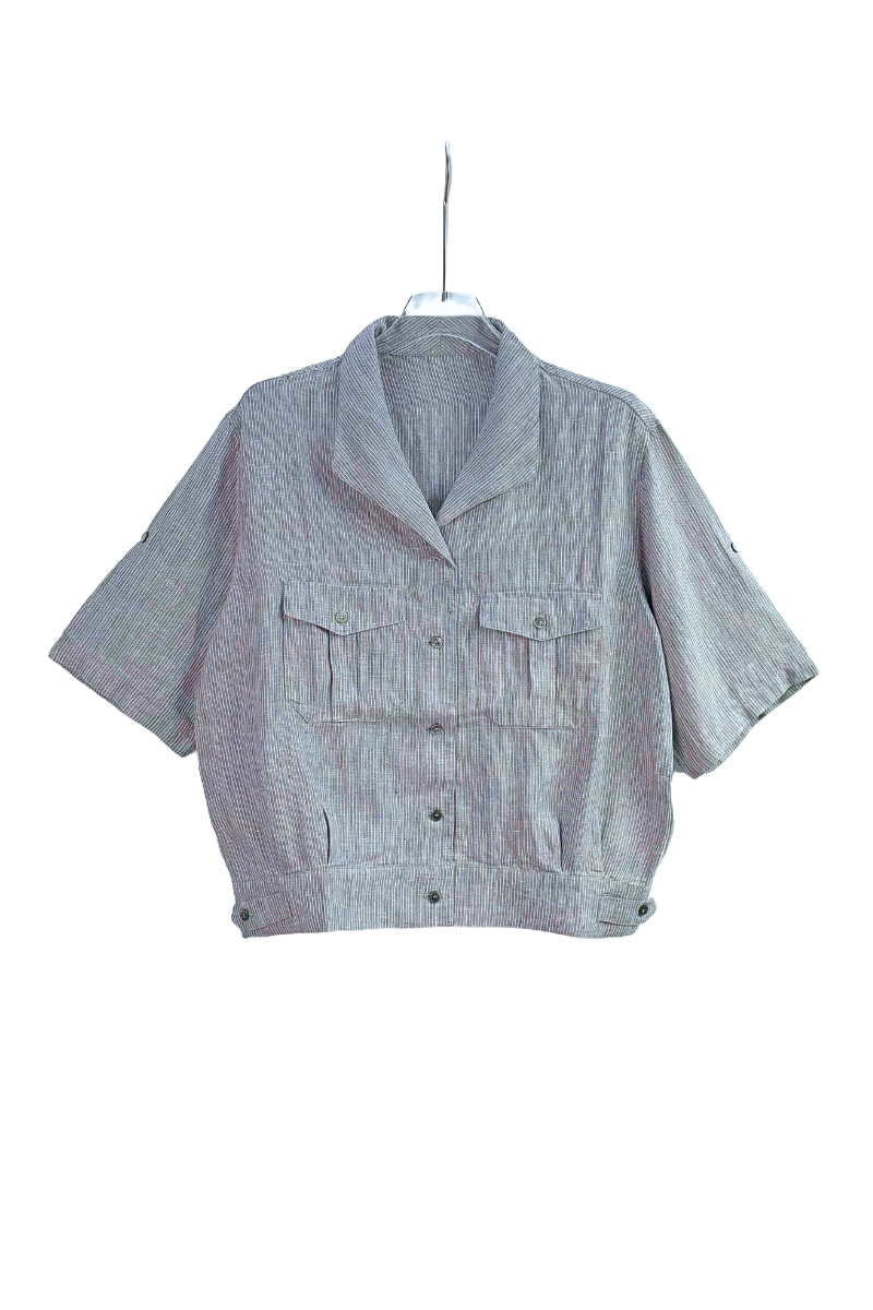 Max Simple Vintage Linen Cargo Jacket Denim Blue