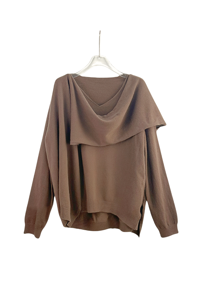 Max Simple Integrated Scarf Knit Top Brown