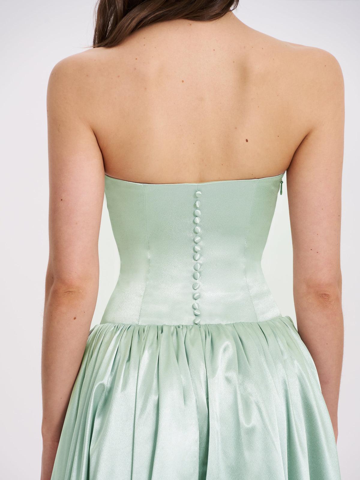 Lael Mint Green Back Button Trailing Gown (Archive Sale)
