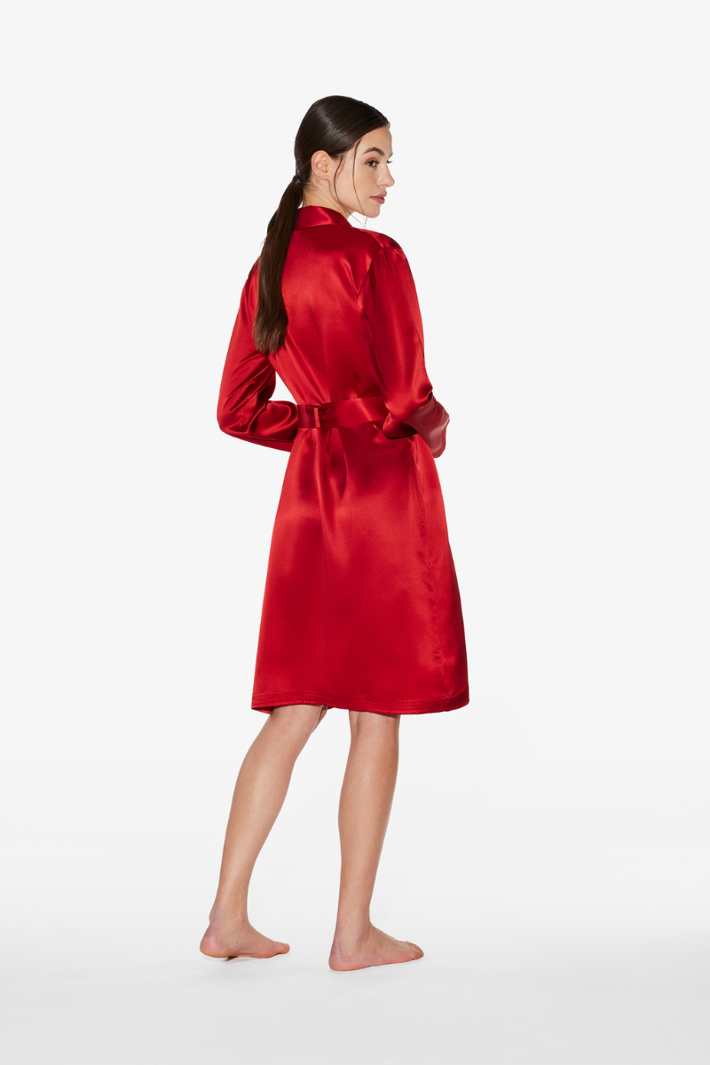 La Perla Silk Short Robe in Garnet