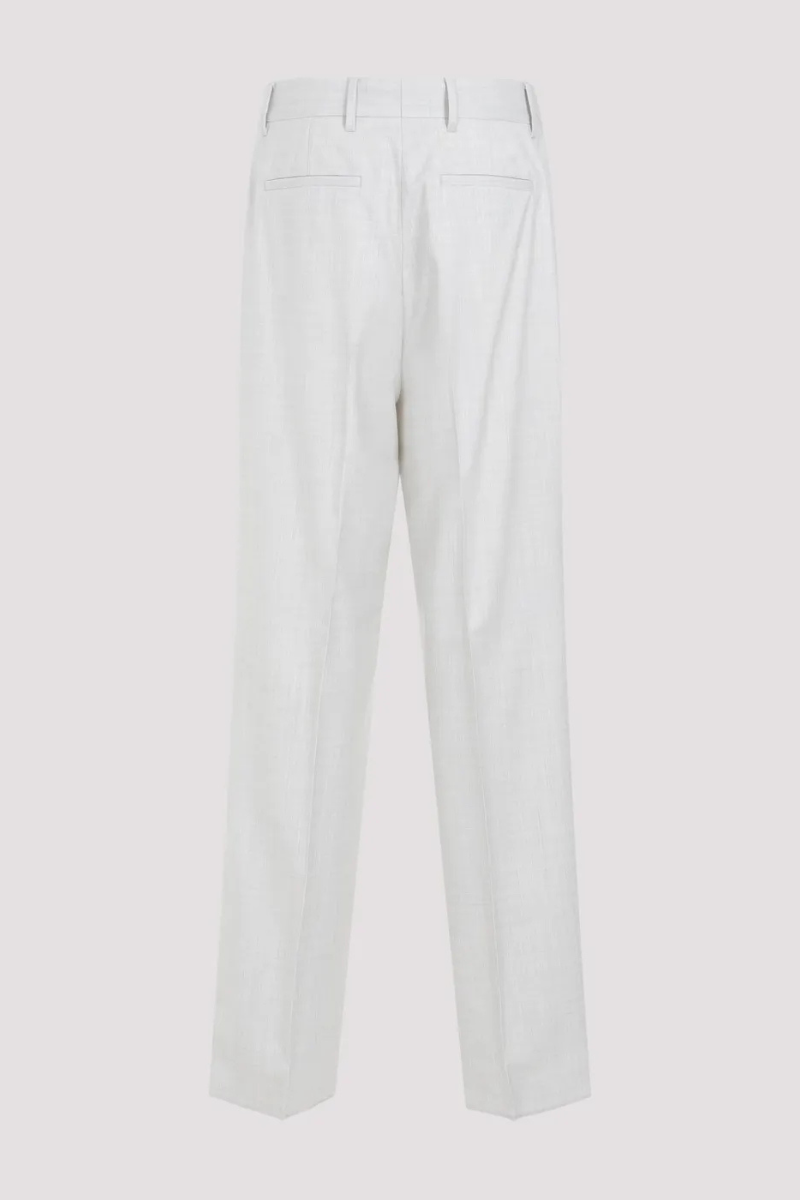 Givenchy Chalk White Virgin Wool Extra Wide Leg Trousers back view showcasing the straight hem and back pockets.