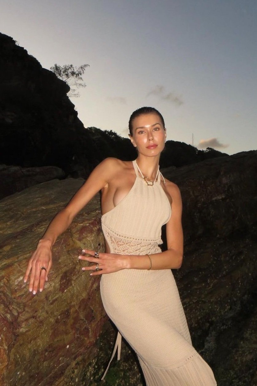 @zoehoad in Significant Other Abby Halter Dress - Biscuit