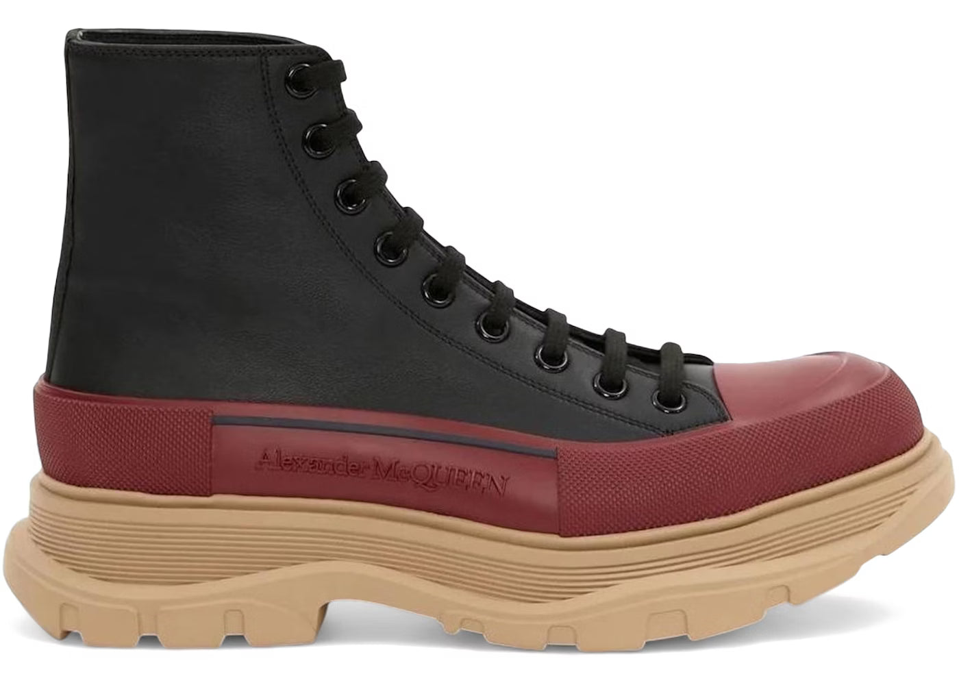 Alexander McQueen Tread Slick Boot Black Red Beige